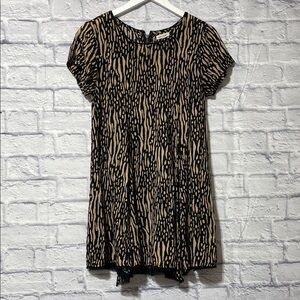 Silence + Noise Black and Tan Patterned Midi Dress